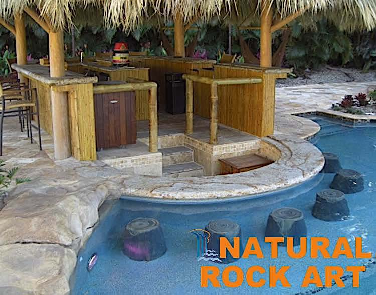 Swim-up bar using simulated rock.